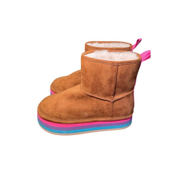 Steve Madden Girl 13 Jtoasty Stripe Brown Camel Cognac Platform Boot Pink Purple - Picture 4 of 14